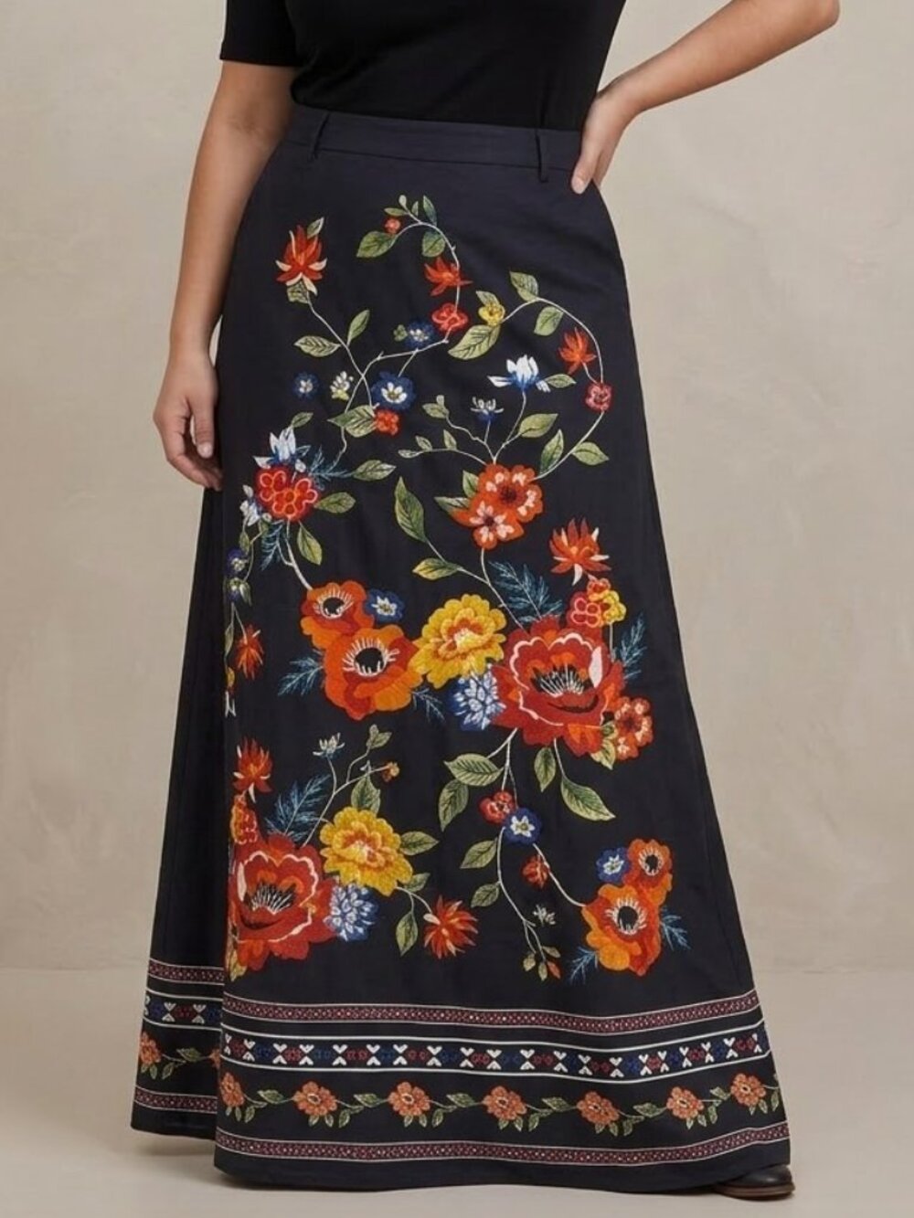 Black Floral Maxi Skirt 2X - Picture 2 of 9